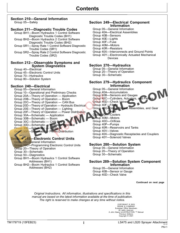 John Deere LS475 and LS20 Sprayer Diagnostic Technical Manual TM179719 15FEB23 3