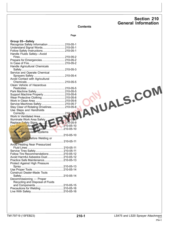 John Deere LS475 and LS20 Sprayer Diagnostic Technical Manual TM179719 15FEB23 5