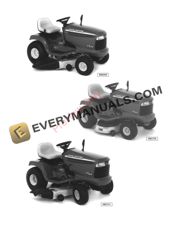 John Deere LT133 LT155 and LT166 Lawn Tractors Technical Manual TM1695 20SEP00 2