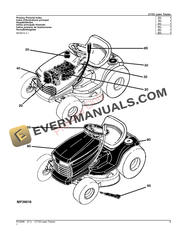 John Deere LT133 Lawn Tractor Parts Catalog PC2606 10SEP26-3