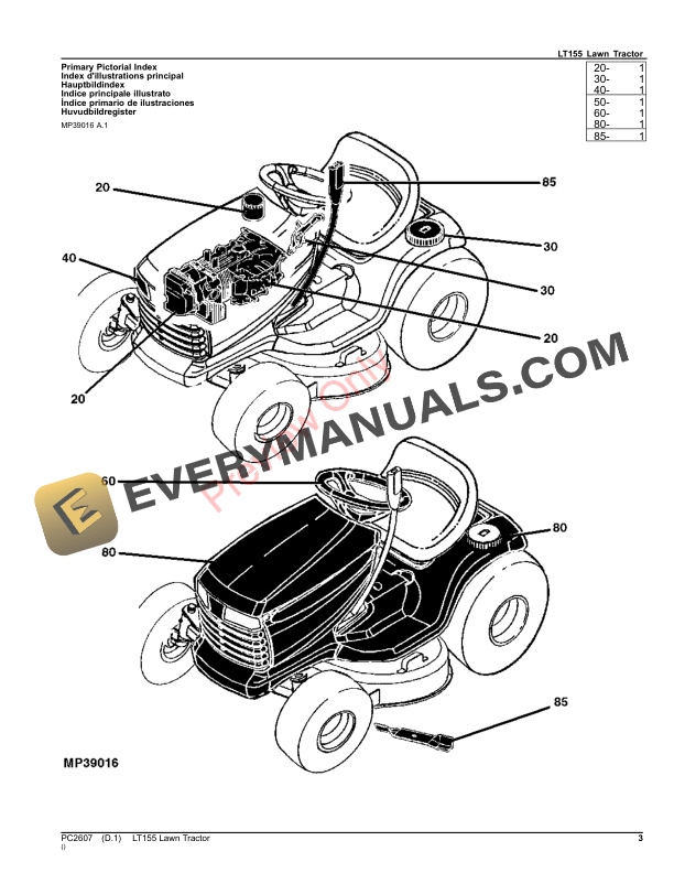 John Deere LT155 LAWN TRACTOR Parts Catalog PC2607 13OCT22-3