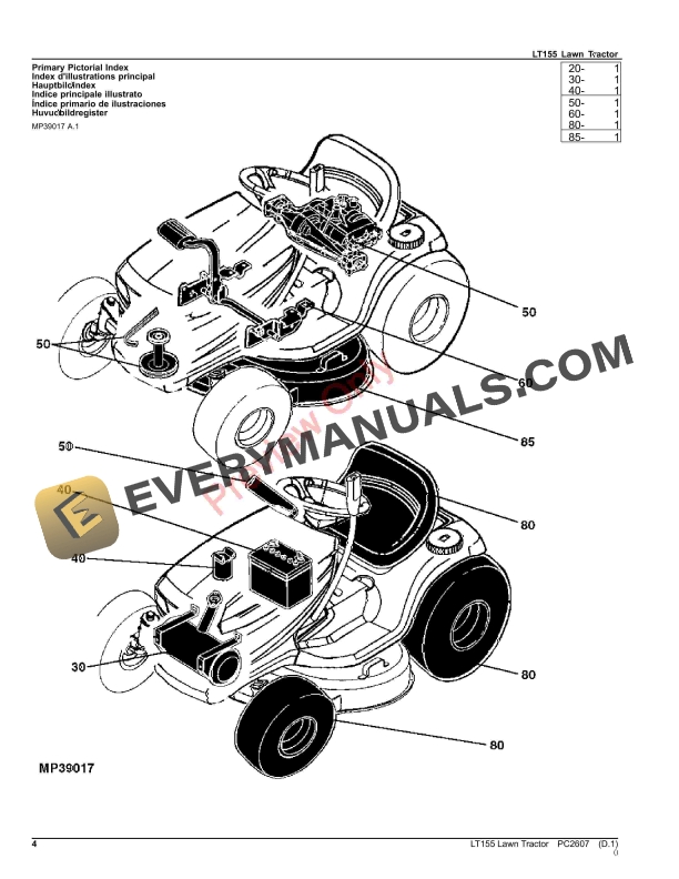 John Deere LT155 LAWN TRACTOR Parts Catalog PC2607 13OCT22-4