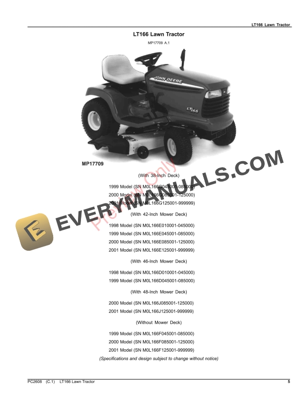 John Deere LT166 LAWN TRACTOR Parts Catalog PC2608 14SEP23-5