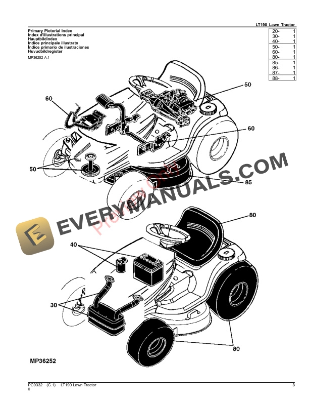 John Deere LT190 LAWN TRACTOR, MOWER DECK AND MCS Parts Catalog PC9332 04JUL23-3