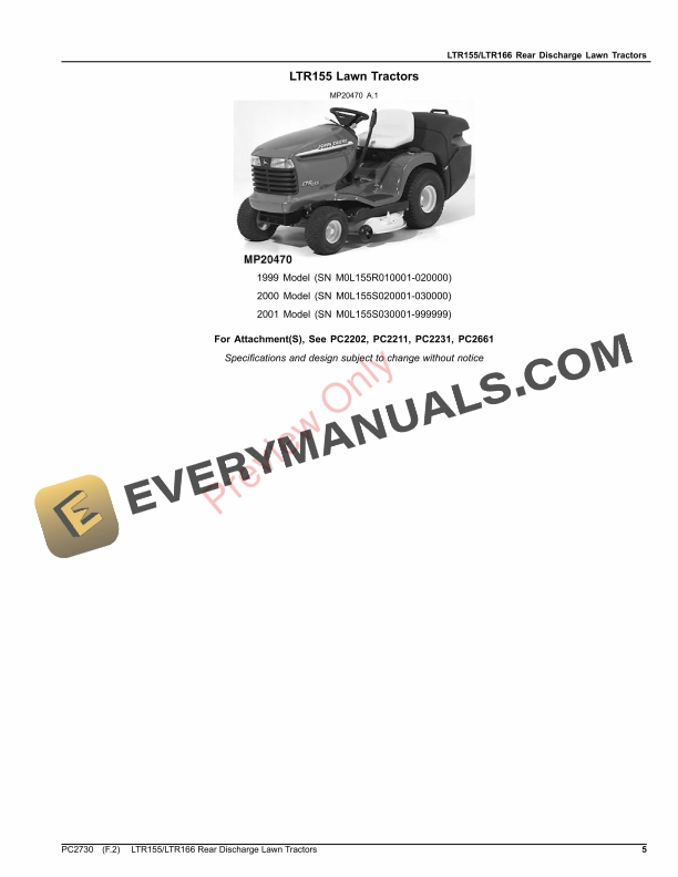 John Deere LTR155LTR166 Rear Discharge Lawn Tractors Parts Catalog PC2730 14SEP23-5