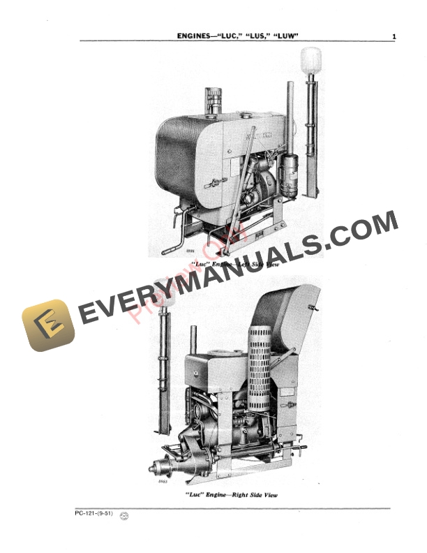 John Deere LUC, LUS, LUW Engines Parts Catalog PC121 01SEP57-3