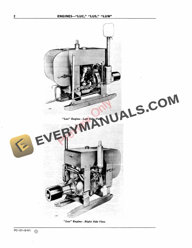 John Deere LUC, LUS, LUW Engines Parts Catalog PC121 01SEP57-4