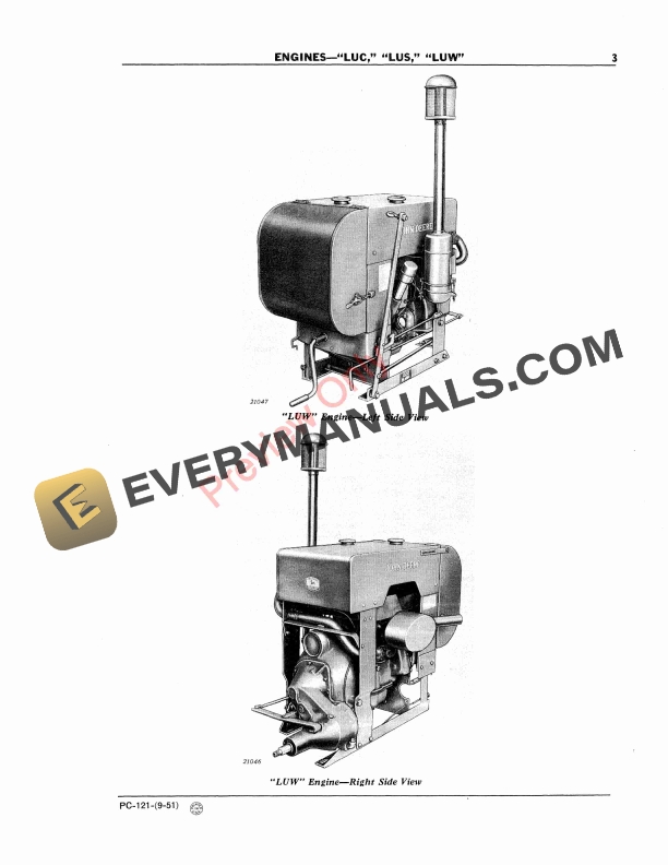 John Deere LUC, LUS, LUW Engines Parts Catalog PC121 01SEP57-5