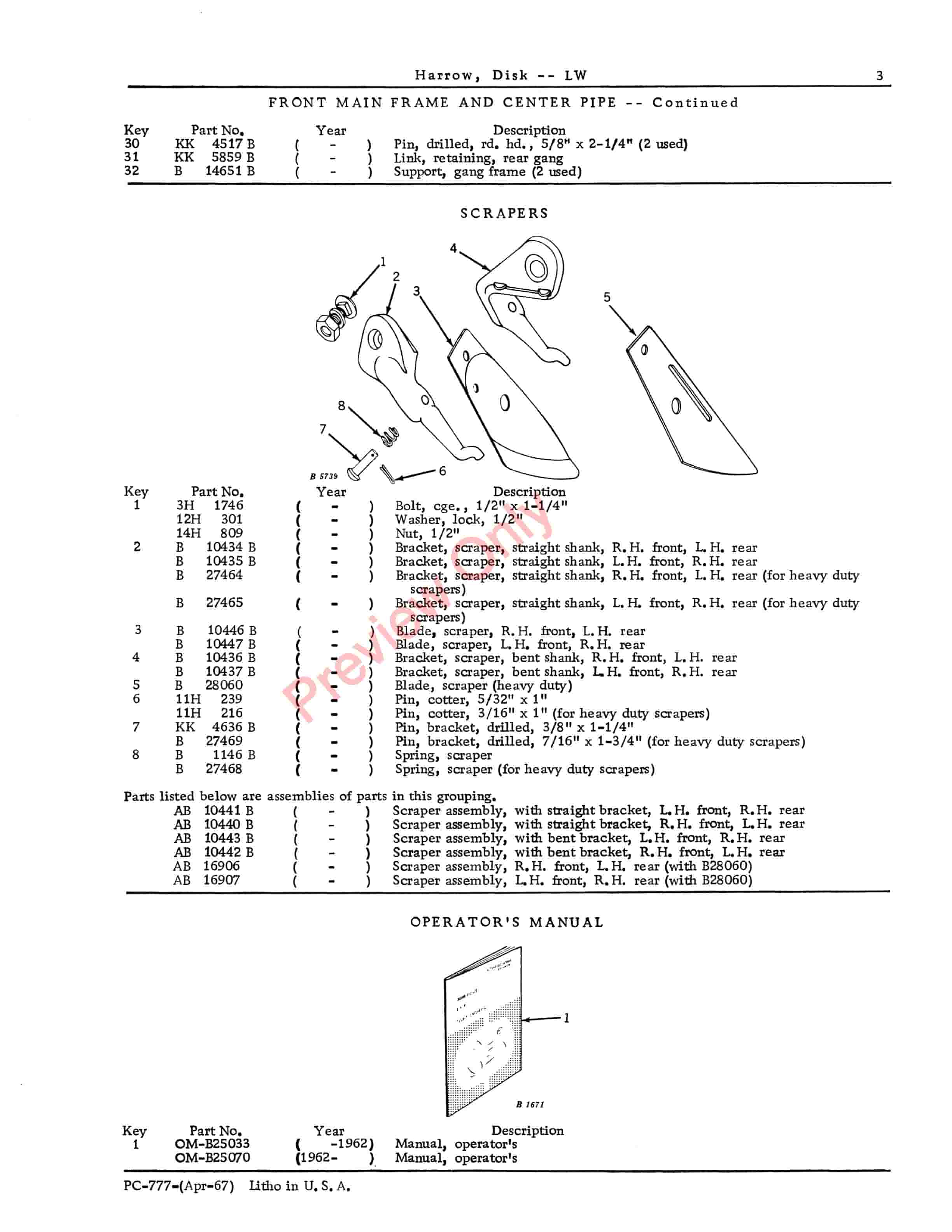 John Deere LW Disk Harrow Parts Catalog PC777 01APR67-5