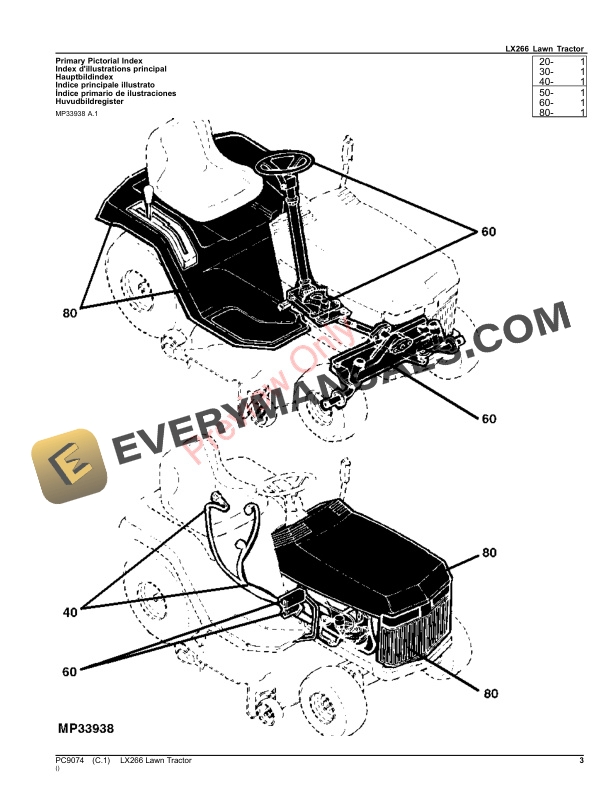John Deere LX266 LAWN TRACTOR Parts Catalog PC9074 11JAN23-3