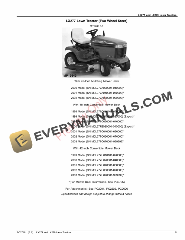 John Deere LX277 and LX279 Lawn Tractors Parts Catalog PC2718 06JUL23-5