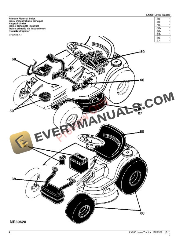 John Deere LX280 Lawn Tractor, Mower Deck and MCS Parts Catalog PC9329 04JUL23-4