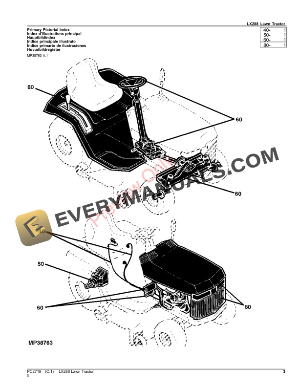 John Deere LX288 LAWN TRACTOR Parts Catalog PC2719 11JAN23-3