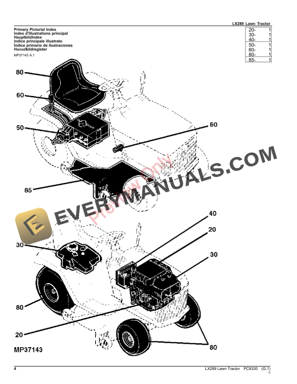 John Deere LX289 LAWN TRACTOR, MOWER DECK AND MCS Parts Catalog PC9330 18AUG22-4