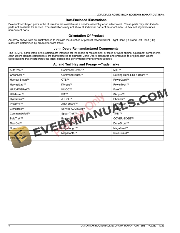 John Deere LX4, LX5 AND LX6 ROUND BACK ECONOMY ROTARY CUTTER Parts Catalog PC9232 20SEP21-4