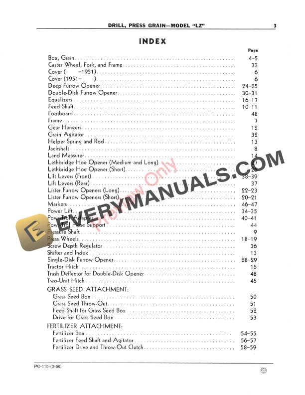 John Deere LZ Press Grain Drill Parts Catalog PC119 01MAR56 5