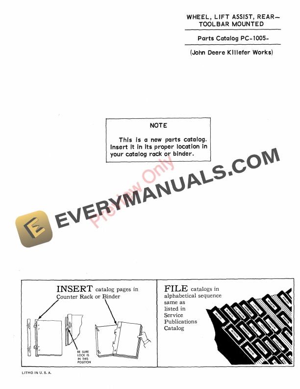 John Deere Lift Assist Wheel – Rear Mounted Toolbar Parts Catalog PC1005 01FEB66-1