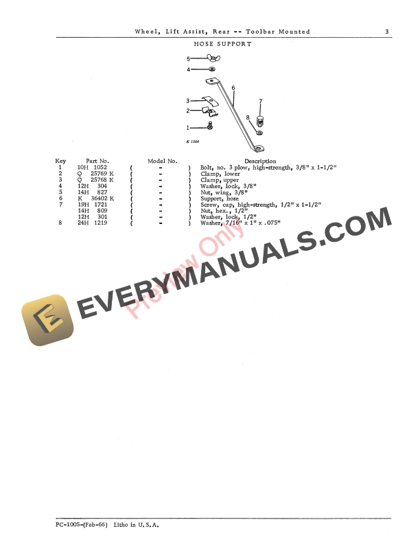 John Deere Lift Assist Wheel Rear Mounted Toolbar Parts Catalog PC1005 01FEB66 5