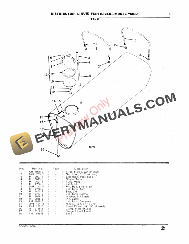 John Deere Liquid Fertilizer Distributor – Model ‘MLD’ Parts Catalog PC593 01MAY58-5