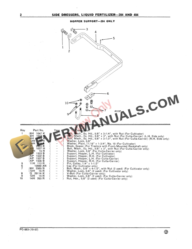 John Deere Liquid Fertilizer Side Dressers – 204, 404 Parts Catalog PC563 01OCT57-4
