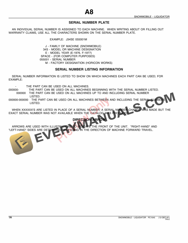 John Deere Liquidator Snowmobile Parts Catalog PC1545 12DEC81-4
