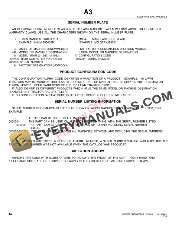 John Deere Liquifire Snowmobiles (120001- ) Parts Catalog PC1742 24FEB84-4