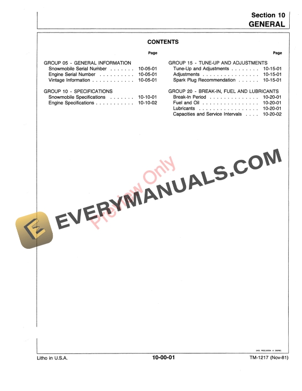 John Deere Liquifire Snowmobiles 120001 Technical Manual TM1217 01NOV81 5
