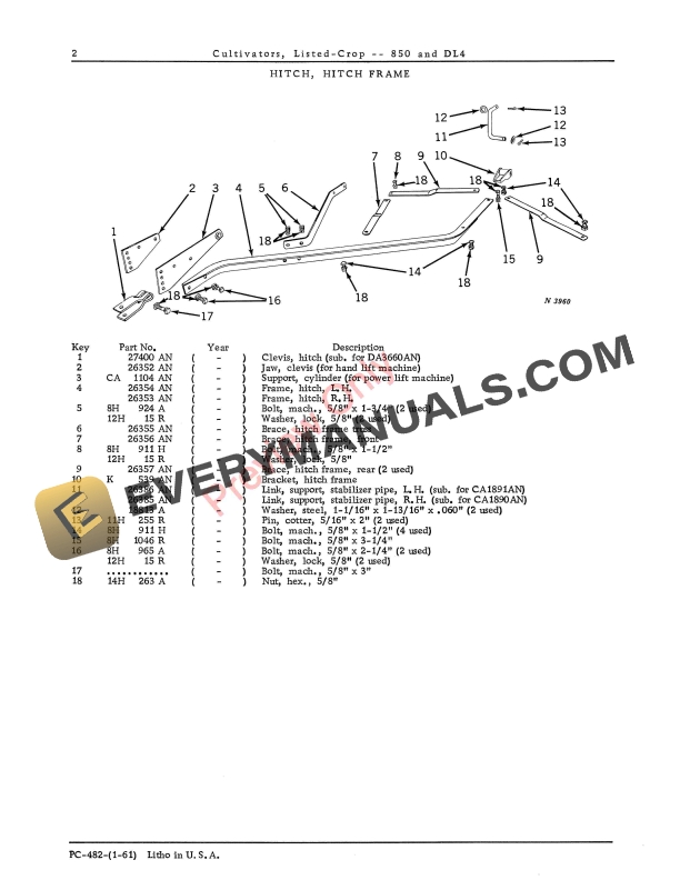 John Deere Listed Crop Cultivators – 850 and DL4 Parts Catalog PC482 01JAN61-4