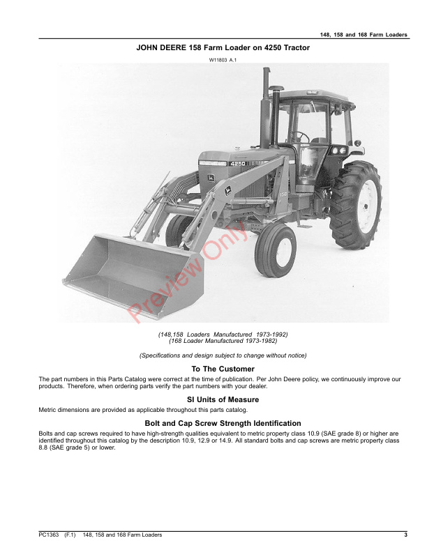 John Deere Loaders, Farm &#8211; 148, 158 and 168 Parts Catalog PC1363 17SEP21-3