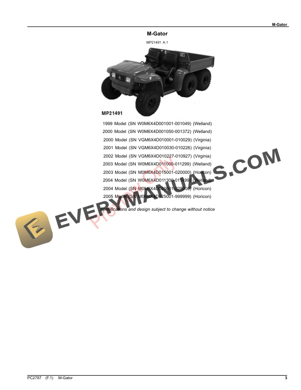 John Deere M-GATOR Parts Catalog PC2787 20AUG23 4 John Deere M-GATOR Parts Catalog PC2787 20AUG23-3