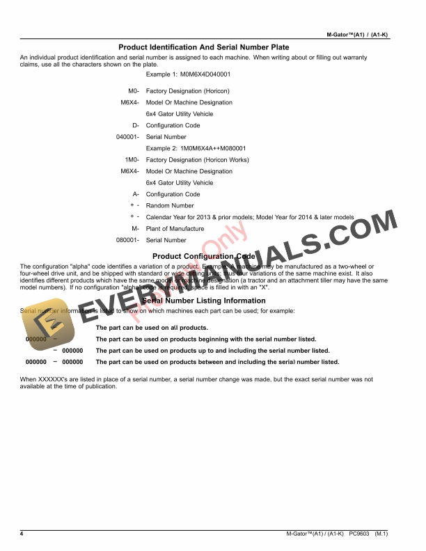 John Deere M-Gator (A1) (A1-K) Parts Catalog PC9603 06JUN23-4