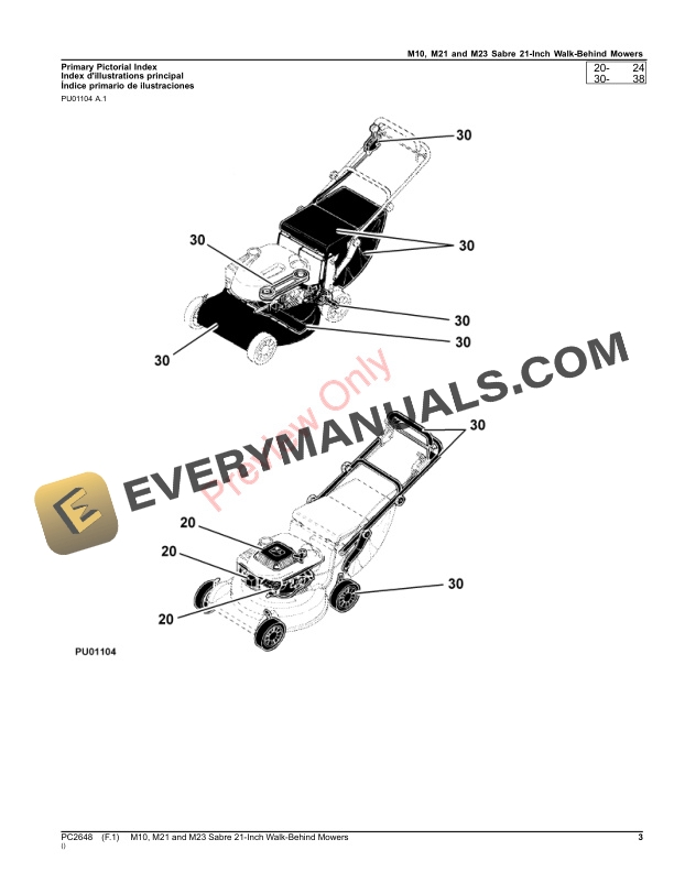 John Deere M10, M21 and M23 Sabre 21-Inch Walk-Behind Mowers Parts Catalog PC2648 04SEP20-3