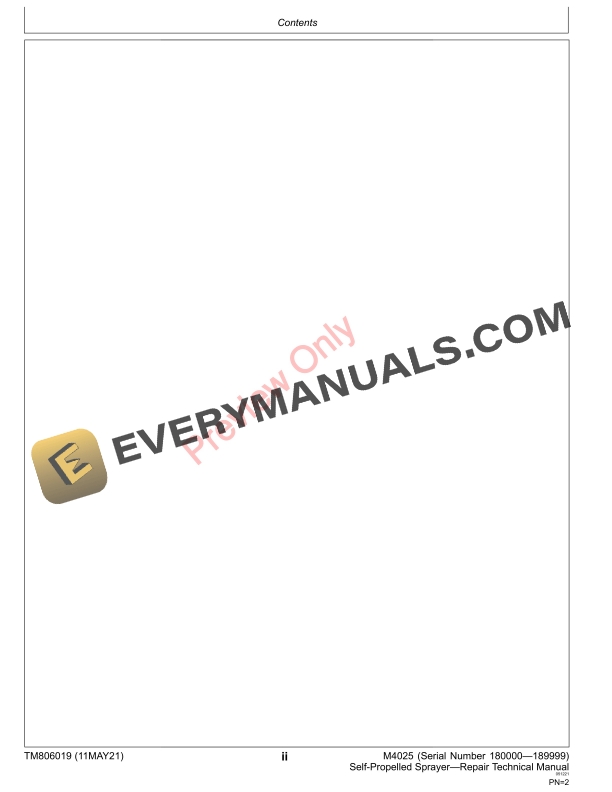 John Deere M4025 Self Propelled Sprayer 180000 189999 Repair Technical Manual TM806019 11MAY21 4