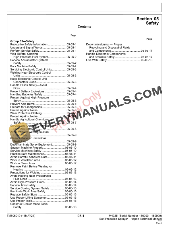 John Deere M4025 Self Propelled Sprayer 180000 189999 Repair Technical Manual TM806019 11MAY21 5