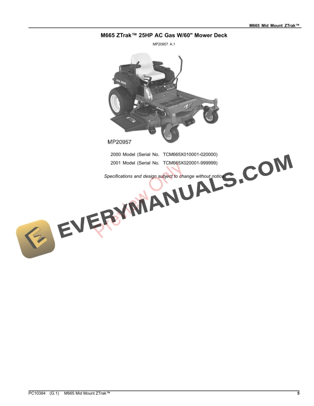 John Deere M665 Mid Mount ZTrak Parts Catalog PC10384 12NOV23 5