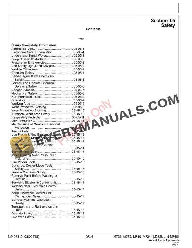 John Deere M724 M732 M740 M724i M732i and M740i Trailed Crop Sprayer Repair Technical Manual TM407319 03OCT23 5