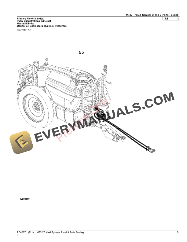 John Deere M732 Trailed Sprayer 2 and 3 Parts Folding Parts Catalog PC4807 15OCT23-5