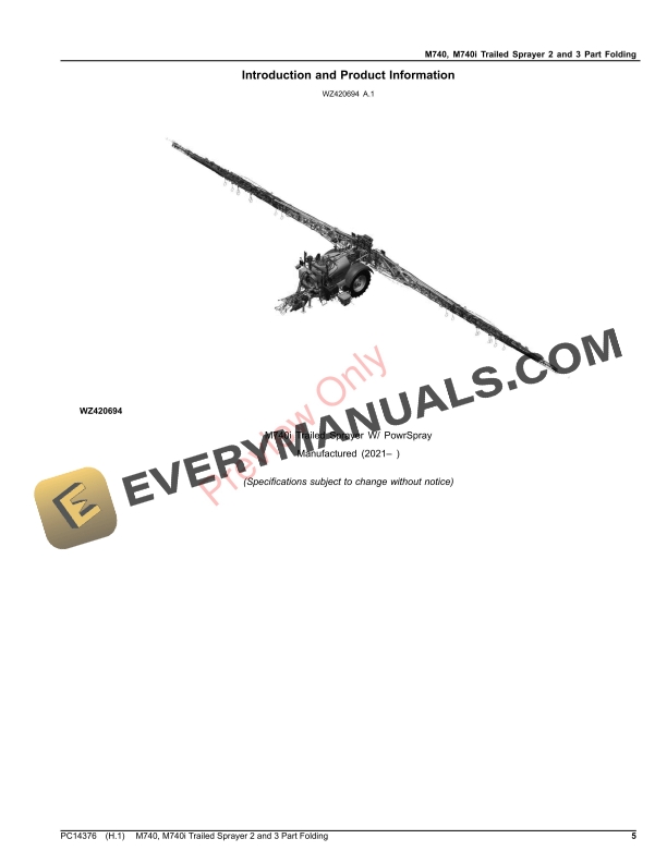 John Deere M740, M740i?Trailed Sprayer 2 and 3 Part Folding Parts Catalog PC14376 05NOV23 6 John Deere M740, M740i Trailed Sprayer 2 and 3 Part Folding Parts Catalog PC14376 05NOV23-5