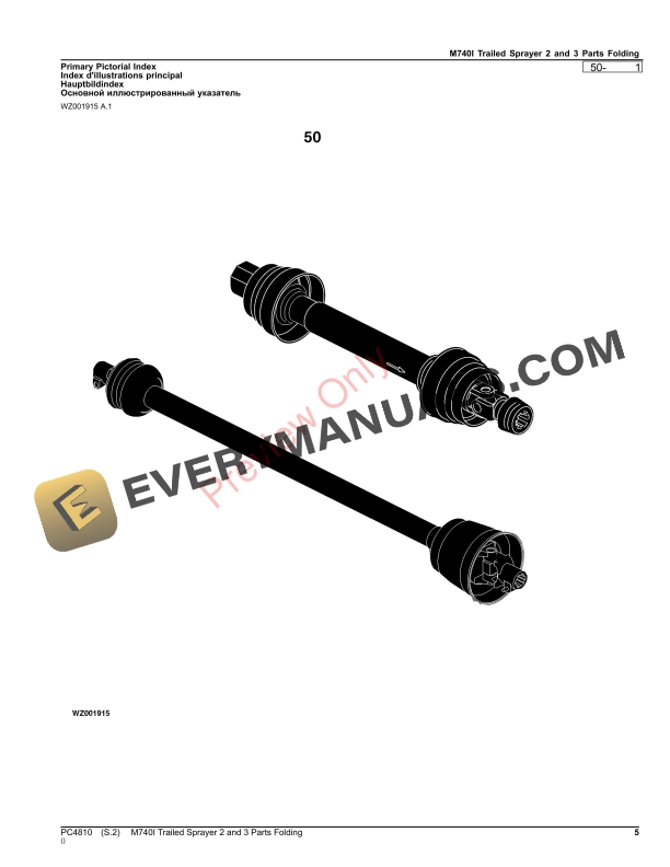 John Deere M740I Trailed Sprayer 2 and 3 Parts Folding Parts Catalog PC4810 15OCT23-5