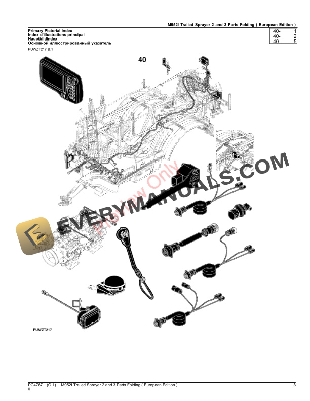 John Deere M952I Trailed Sprayer 2 and 3 Parts Folding ( ) Parts Catalog PC4767 09DEC22-3