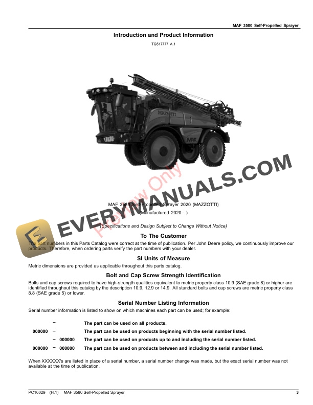John Deere MAF 3580 Self-Propelled Sprayer Parts Catalog PC16029 25JUL23-3