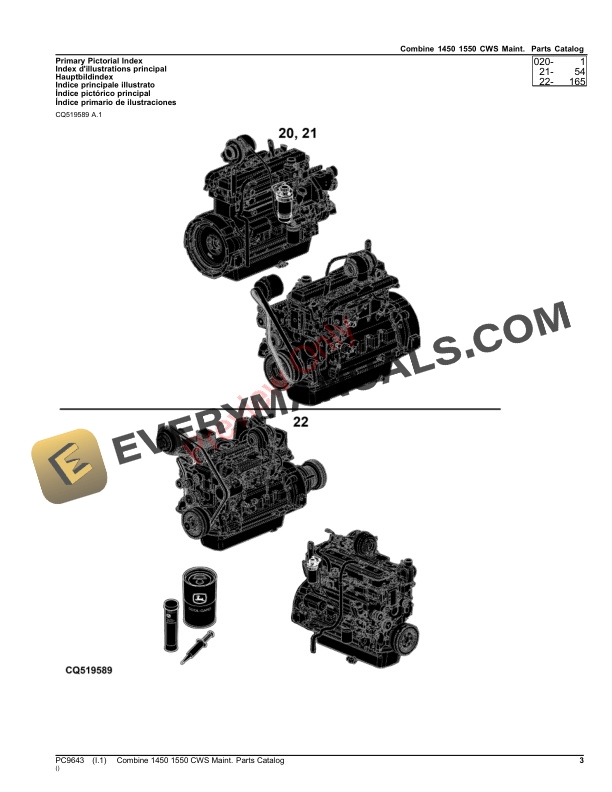 John Deere MAINTENANCE PARTS CATALOG 1450 CWS 1550 CWS 1450 WTS 1550 WTS Parts Catalog PC9643 12OCT23-3