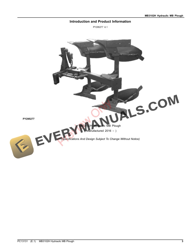 John Deere MB3102H Hydraulic Moldboard Plow Parts Catalog PC13131 03SEP23-3