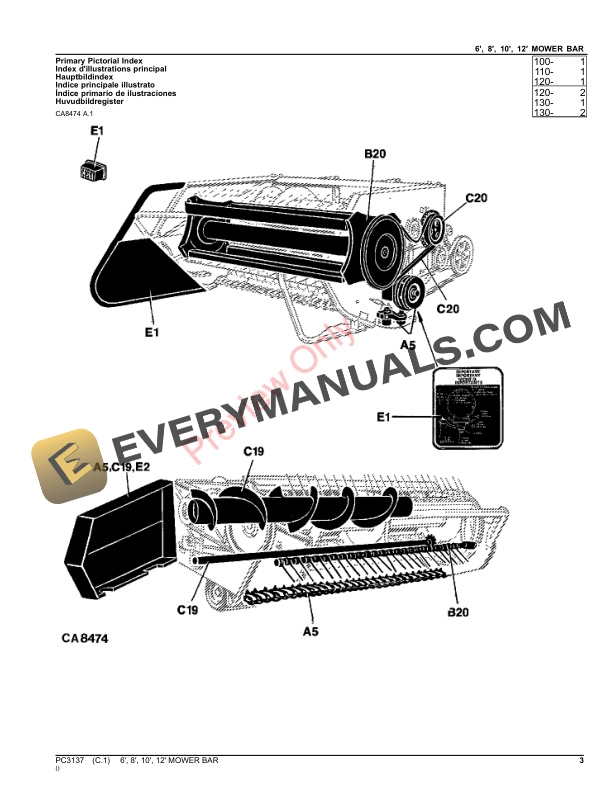 John Deere MOWER BARS FOR FORAGE HARVESTER 6FT,8FT,10FT,12FT Parts Catalog PC3137 20SEP21-3