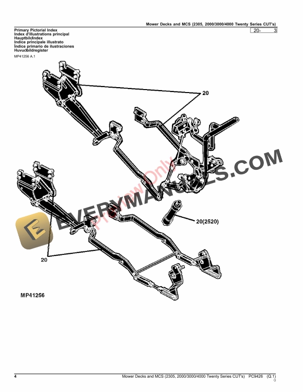 John Deere MOWER DECKS AND MCS – (2305, 200030004000 TWENTY SERIES COMPACT UTILITY TRACTORS) Parts Catalog PC9426 31AUG23-4