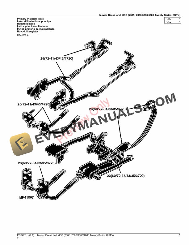 John Deere MOWER DECKS AND MCS – (2305, 200030004000 TWENTY SERIES COMPACT UTILITY TRACTORS) Parts Catalog PC9426 31AUG23-5