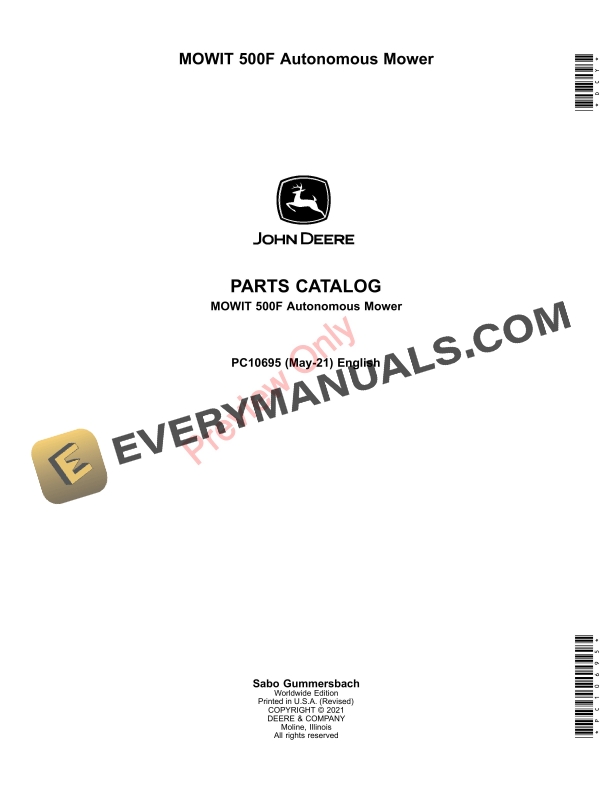 John Deere MOWIT 500F Autonomous Mower Parts Catalog PC10695 21MAY21-1