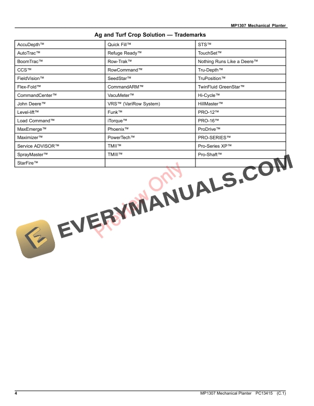 John Deere MP1307 Mechanical Planter Parts Catalog PC13415 13NOV19-4