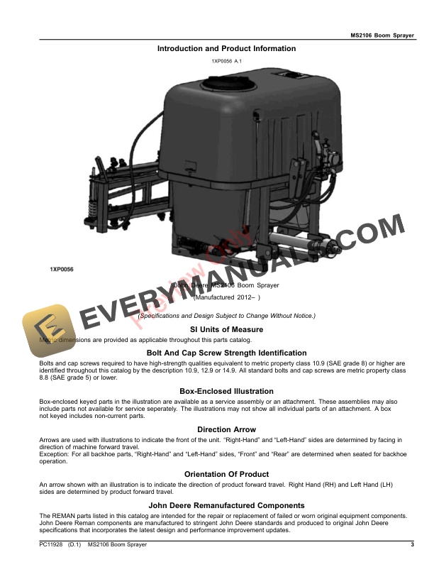 John Deere MS2106 Boom Sprayer Parts Catalog PC11928 06AUG23 4 John Deere MS2106 Boom Sprayer Parts Catalog PC11928 06AUG23 3