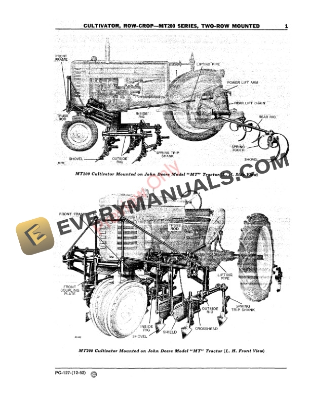 John Deere MT200 Row Crop Cultivator – MT200 Series Parts Catalog PC127 01DEC52-3